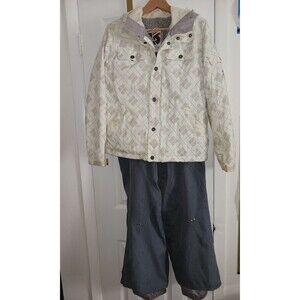 Burton Ski Snowboard Jacket & Pants Set Womens Small White Light Blue Black Dots